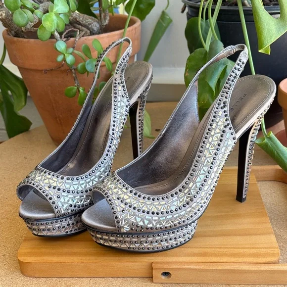 Silver Studded Women's Heels - Picture 2 of 5